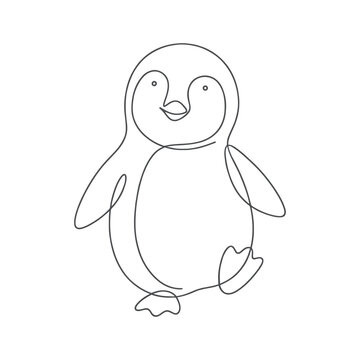 Cute penguin standing and smiling simple line art vector illustration