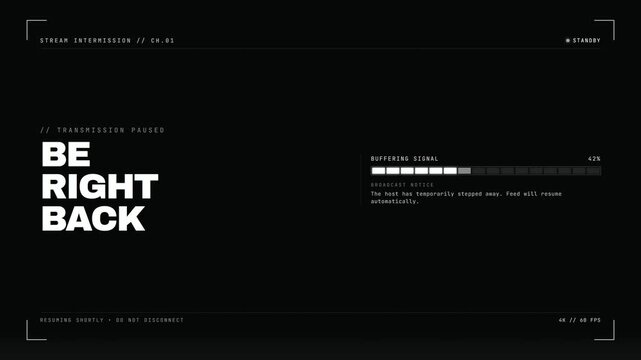 Be Right Back screen overlay with buffering signal progress bar