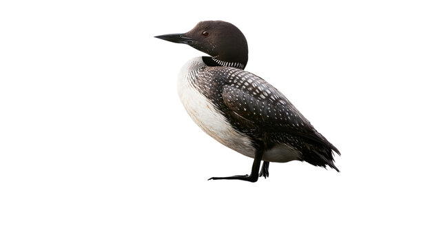 Common loon bird with white speckled plumage isolated on transparent background PNG element