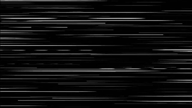 Abstract fast horizontal white speed lines on black background