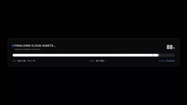 Digital upload progress bar loading system data on black background