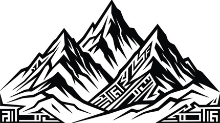 Fototapeta premium Majestic mountain range ridge peak vector graphic illustration embellished with sharp geometric tribal pattern details