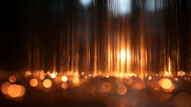 Abstract Golden Bokeh and Rain Falling Texture Background