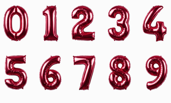 Balloons shaped as numbers from zero to nine are arranged in two rows on a transparent background.