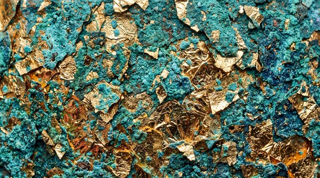 Abstract Texture of Peeling Gold Leaf and Oxidized Copper Patina