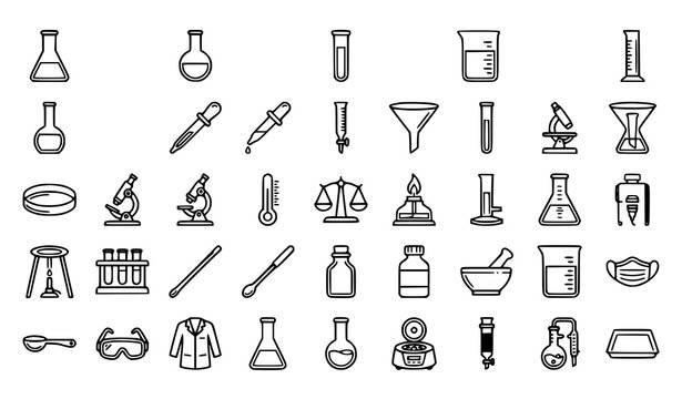 Chemistry laboratory equipment outline icon collection science vector illustration