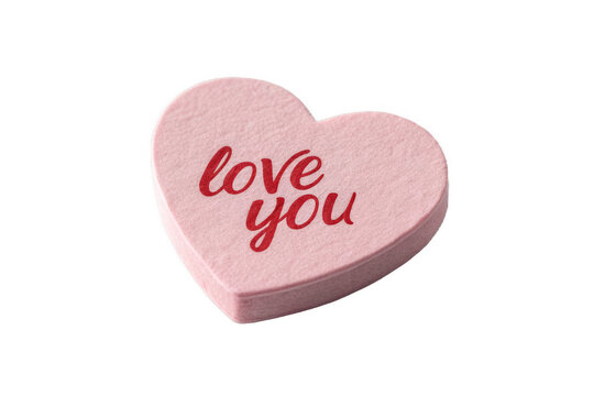 Single soft pink heart shaped paper sticker with love you text isolated on white background p n g a i g e n e r a t e d