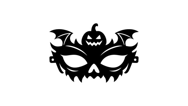 Halloween pumpkin bat masquerade mask vector stencil.