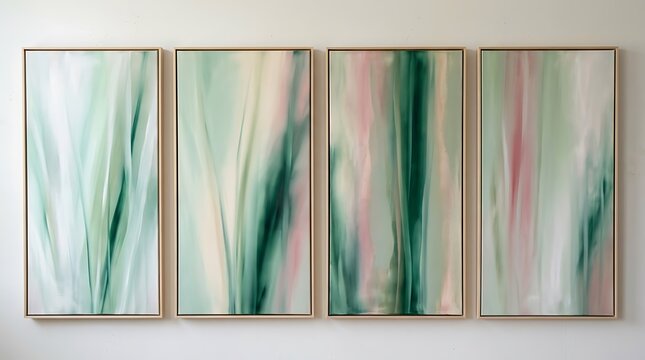 Abstract vertical lines of pastel colors in a triptych wall art display