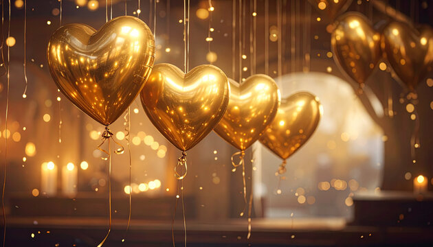 Golden Heart Balloons Celebrating Romance and Luxury