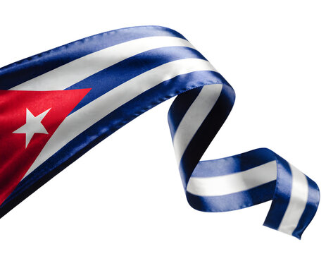 Curled satin ribbon featuring the national flag design of cuba with star
