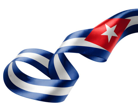 Waving cuban flag ribbon isolated on white background with cuba flag
