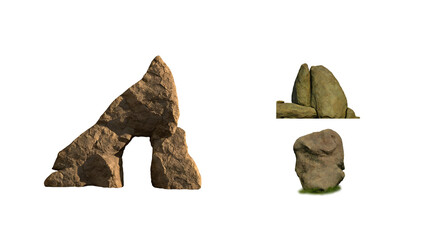 Set of brown natural stone formations and rock arch for landscape design and outdoor environment decoration elements © Peach