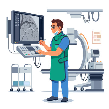 Medical Professional Operating Angiography Machine for Heart Examination