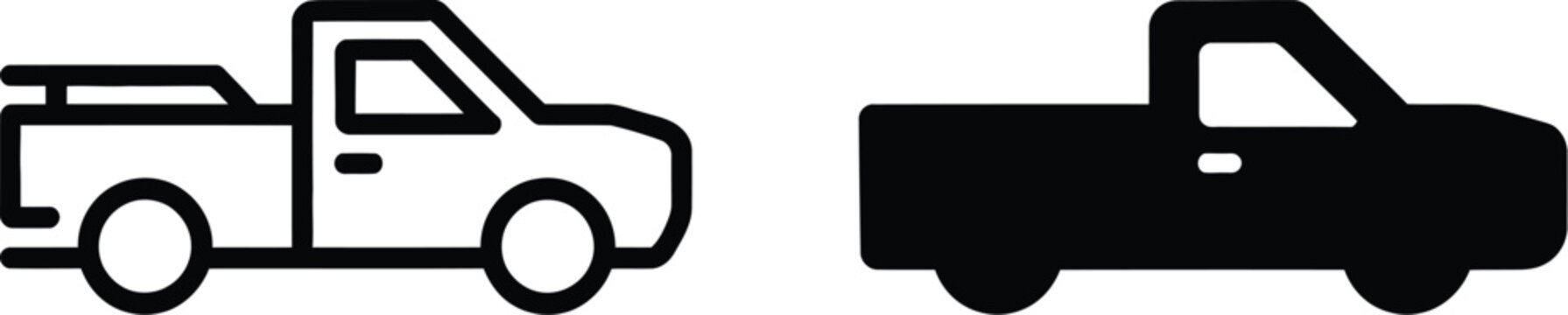 Pickup truck icon vector with clean minimalist design for transportation, delivery, cargo, logistics, construction, and utility vehicles
