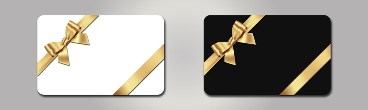 3d realistic gift card with a ribbon bow. Gift Certificate Template, Sale Card, Birthday, Christmas