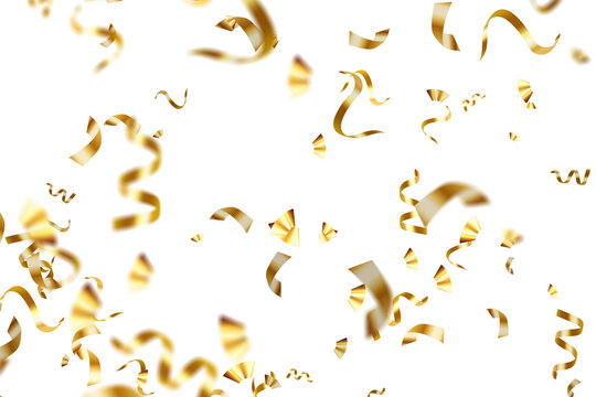 Gold confetti falls. confetti, streamer, tinsel on a transparent background for design and congratulations.Vector
