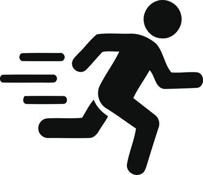 Minimalist black icon of a person running fast with motion lines representing speed and active physical exercise