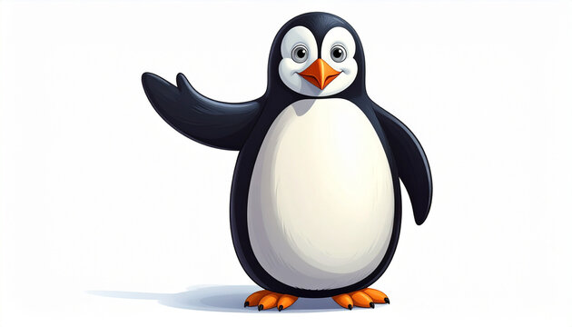 Friendly cartoon penguin illustration with outstretched wing