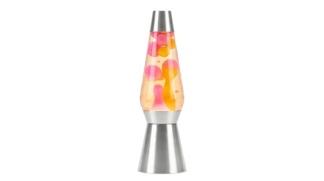 Retro lava lamp with pink and orange blobs flowing in liquid
