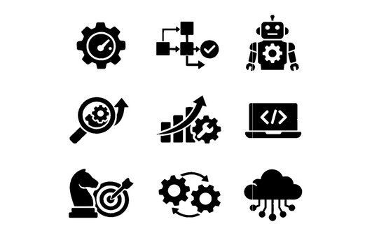AI and Technology Innovation Icon Set &ndash; Automation, Machine Learning and Digital Transformation Symbols