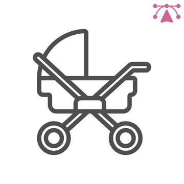 Baby stroller line icon, mother day concept. Vector graphics. Mobility and comfort, pram sign and editable stroke, outline style icon for mobile or web design.