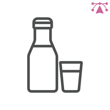 Bottle of milk and glass line icon, dairy concept. Vector graphics. Food and satiety, dairy drink sign and editable stroke, outline style icon for mobile or web design.
