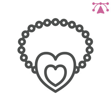 Beads with a heart line icon, accessory concept. Vector graphics. Shine and beauty, necklace sign and editable stroke, outline style icon for mobile or web design.