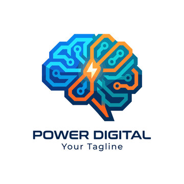 This logo represents a brain made of digital circuitry, highlighting themes of intelligence, technology, and the fusion of human thought with digital innovation and creativity.
