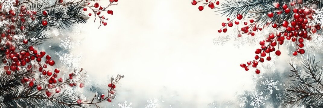 Christmas Watercolor Background with Blank Center for Text