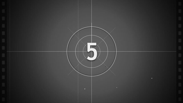 Old film countdown 10 to 0 in grey vintage projector leader scratches effect loop