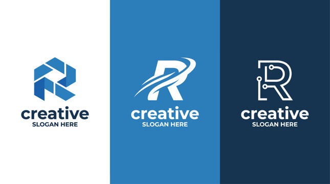 A collection of three unique logo designs showcasing versatile branding options suitable for businesses, featuring modern styles that express creativity and innovation.