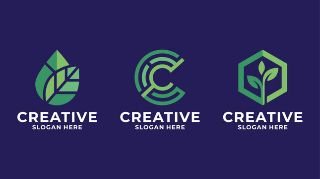 This image showcases three unique logo designs featuring leaves and plants, ideally representing creativity and eco-friendliness for branding or business use.