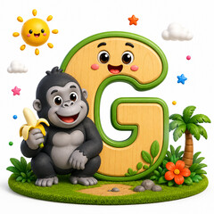 Fototapeta premium Cute Cartoon Gorilla with Letter G and Banana