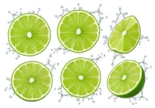Fresh green lime slices with molecular structure background