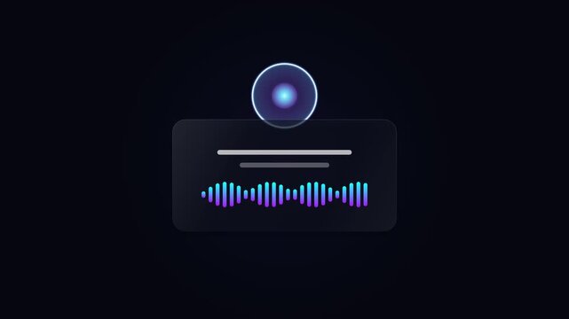 Digital Voice Assistant Ui Animation with Glowing Neon Sound Waves and Successful Task Completion on a Dark Background