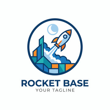 An eye-catching logo depicting a rocket launching into the sky, conveying innovation, ambition, and progress in futuristic technology and entrepreneurial pursuits.