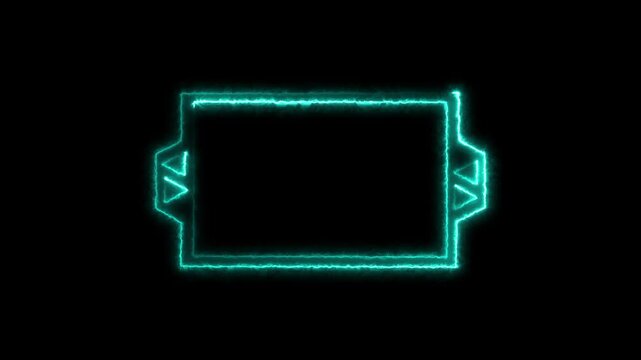 Neon pink glowing hud frame with animated geometric border and digital interface on black background.