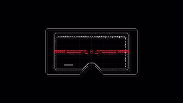Abstract digital virtual reality headset interface with scanning red light effect.
