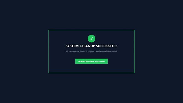 Red virus error warning popups multiplying on screen followed by system cleanup success popup: Cyber security malware threat removal concept animation, dark background