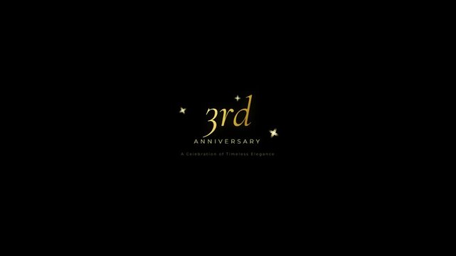 Luxury Gold 3rd Anniversary Typography Animation. Elegant Golden Anniversary Text with Twinkling Star Sparkles on Black Background. Corporate Milestone Greeting