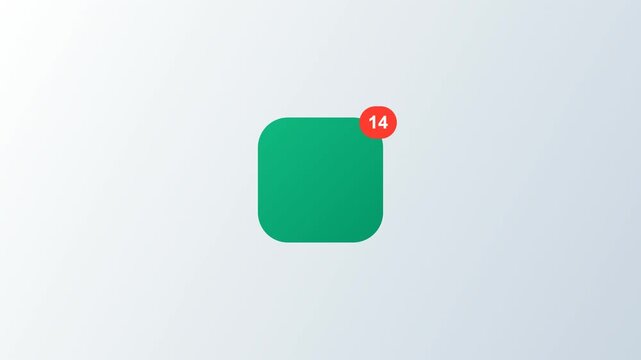 App notification icon badge incrementing count on clean interface background. Animated social media message counter or unread badge for UX design.