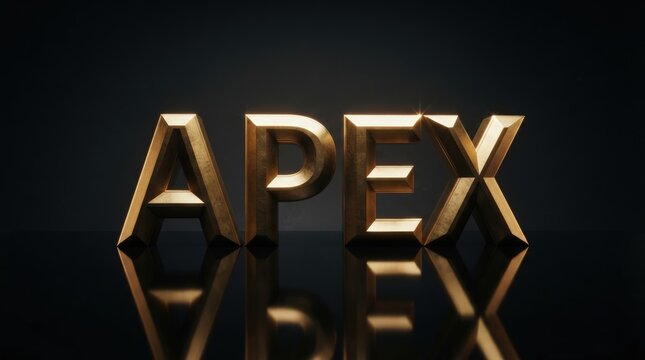 Striking 3D gold metallic apex text render with reflective surface perfect for premium branding logos corporate marketing banners and high-end website design.