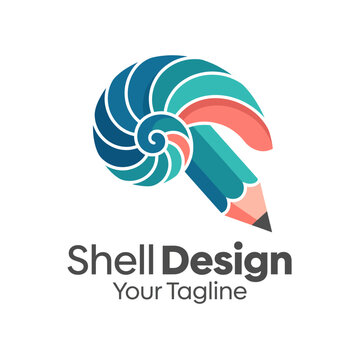 An innovative logo that combines a shell and pencil, symbolizing creativity and design in a playful and artistic manner for a design-focused brand.