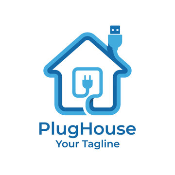 This logo features a stylized house connected to a power cable, symbolizing connectivity and technology, perfect for businesses in tech or home automation sectors.