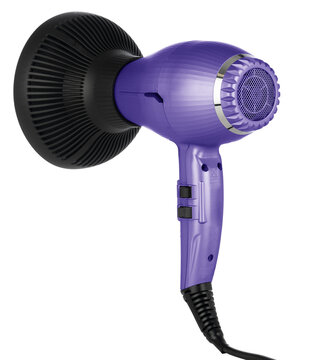 Purple and black hair dryer isolated on transparent background