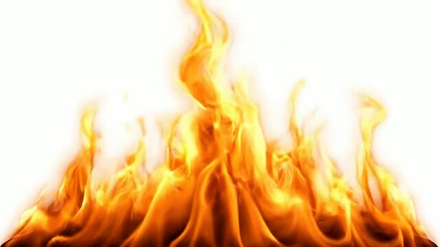 Realistic fire flames isolated on white background, for visual effects, and compositing blaze, inferno burning