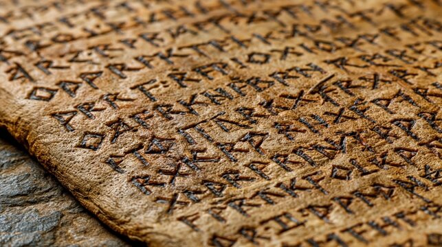Weathered runic manuscript filled with angular symbols and ancient markings