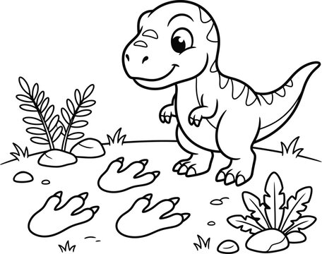 Cute cartoon baby trex dinosaur coloring page for kids
