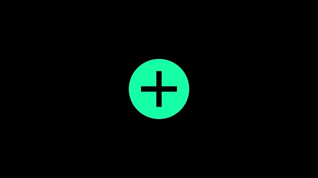 Green Plus Sign Button and Add Icon on Black Background